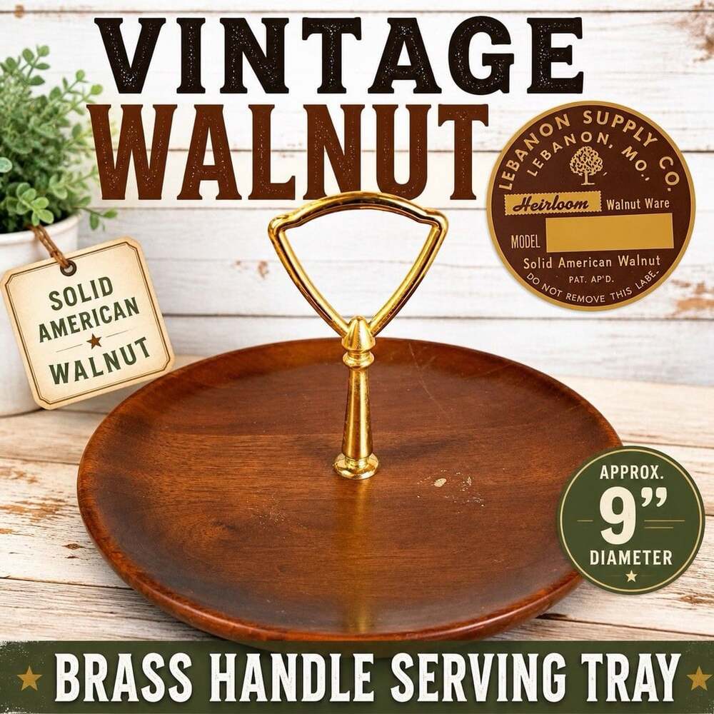 Vintage Walnut Serving Tray Brass Handle Lebanon Supply Heirloom 9”